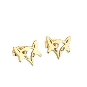 Mini Fox Stainless Steel Gold Tone Hollow Fox Head Stud Earrings